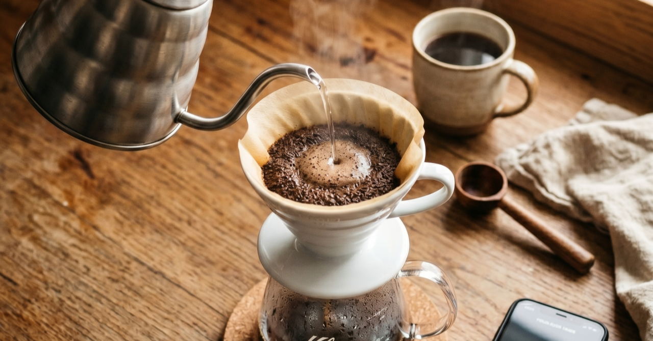 ハンドドリップコーヒーの抽出シーン コーヒータイマーアプリ